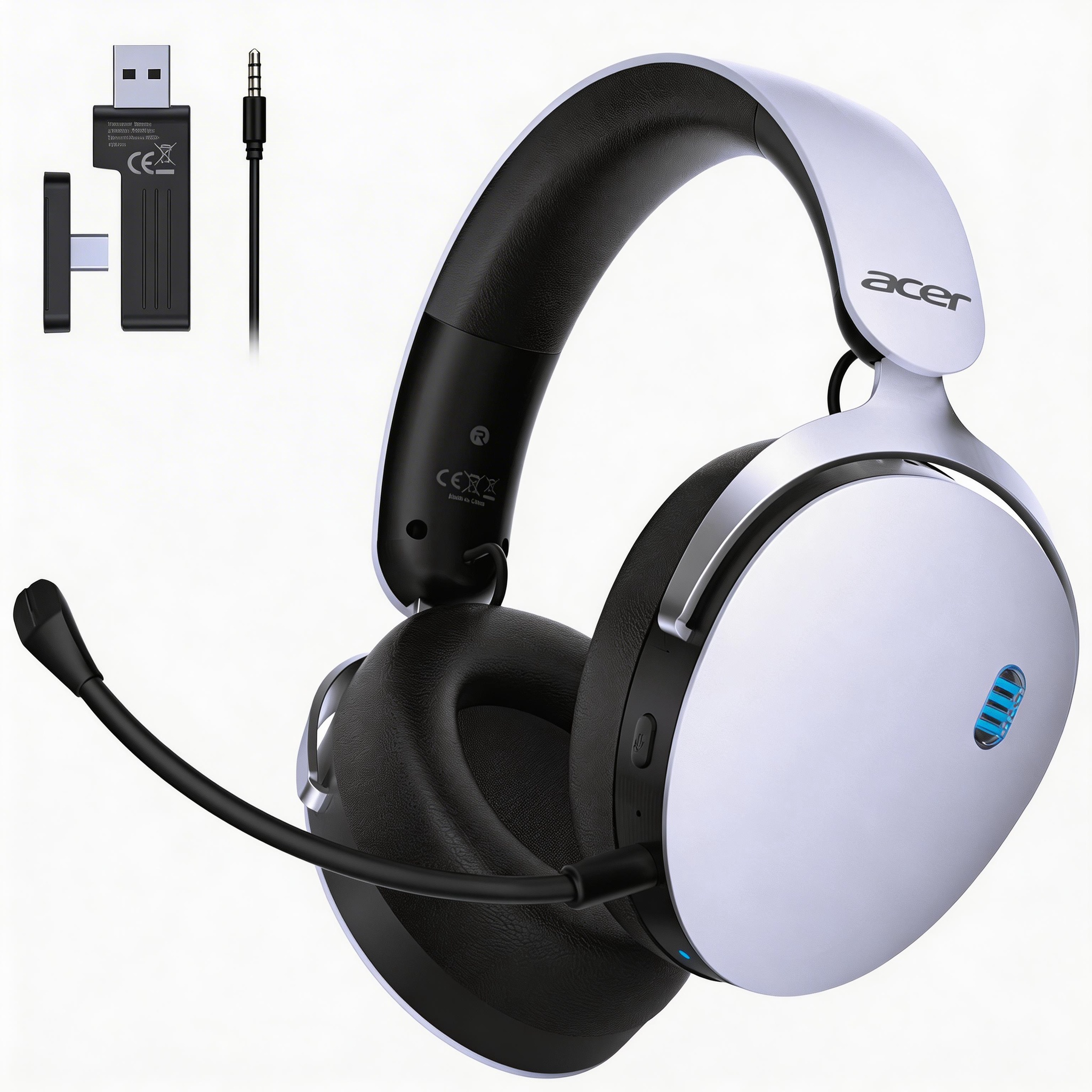 Acer 2.4GHz Wireless Gaming Headsets for PS5, PS4, PC, Switch, Tri-Mode Gaming Headphones with Noise Canceling Mic, Stereo Sound, 40+Hr Battery, 50mm Drivers - White